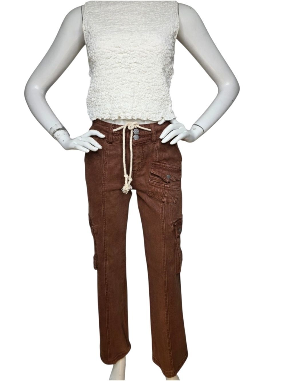 NWT Risen Brown Cargo Jeans High Rise Straight Leg Utility 2026